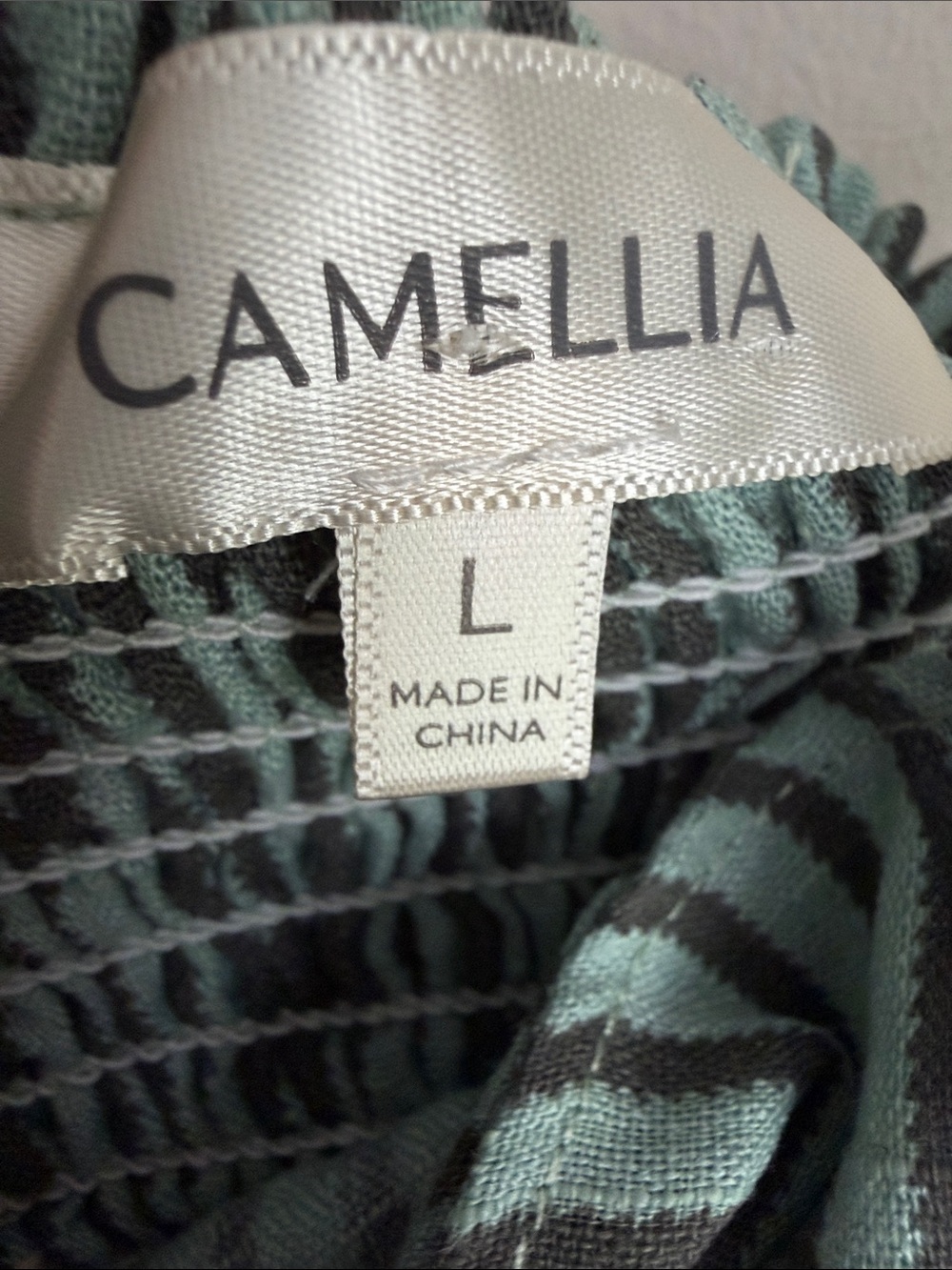 Smocked Ruffle Striped Tank Top - Sage/Teal Green with Charcoal Stripes - Picture 2 of 11